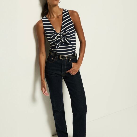 Nation LTD Navy Playa Stripe V-Neck Sleeveless Terri Tie Tank - Picture 12 of 14